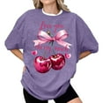 thumbnail image 2 of Bovemsi Bow Cherries T Shirt Women Tops Clean Girl Aesthetic Shirts Casual Summer Short Sleeve T Shirt, Multi-Color Women's Summer Short Sleeve T-Shirts, XL, 2 of 4