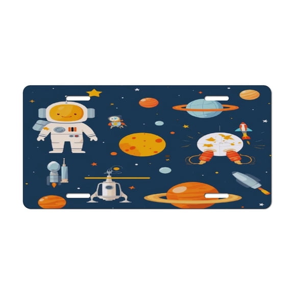 Cute Space Explorer Pattern Car Decorative Front License Plate,Vanity Tag,Metal Car Plate,Aluminum Novelty License Plate for Men/Women Car,6 X 12 Inch