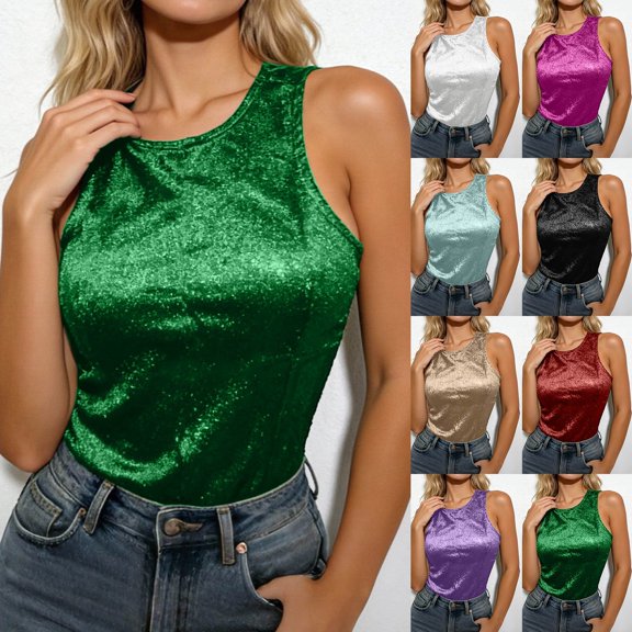 Tisuna Tank Tops For Women Summer Crew Neck Sleeveless Fashion Shirt Ladies Satin Silk Basic Camisoles Size L Black