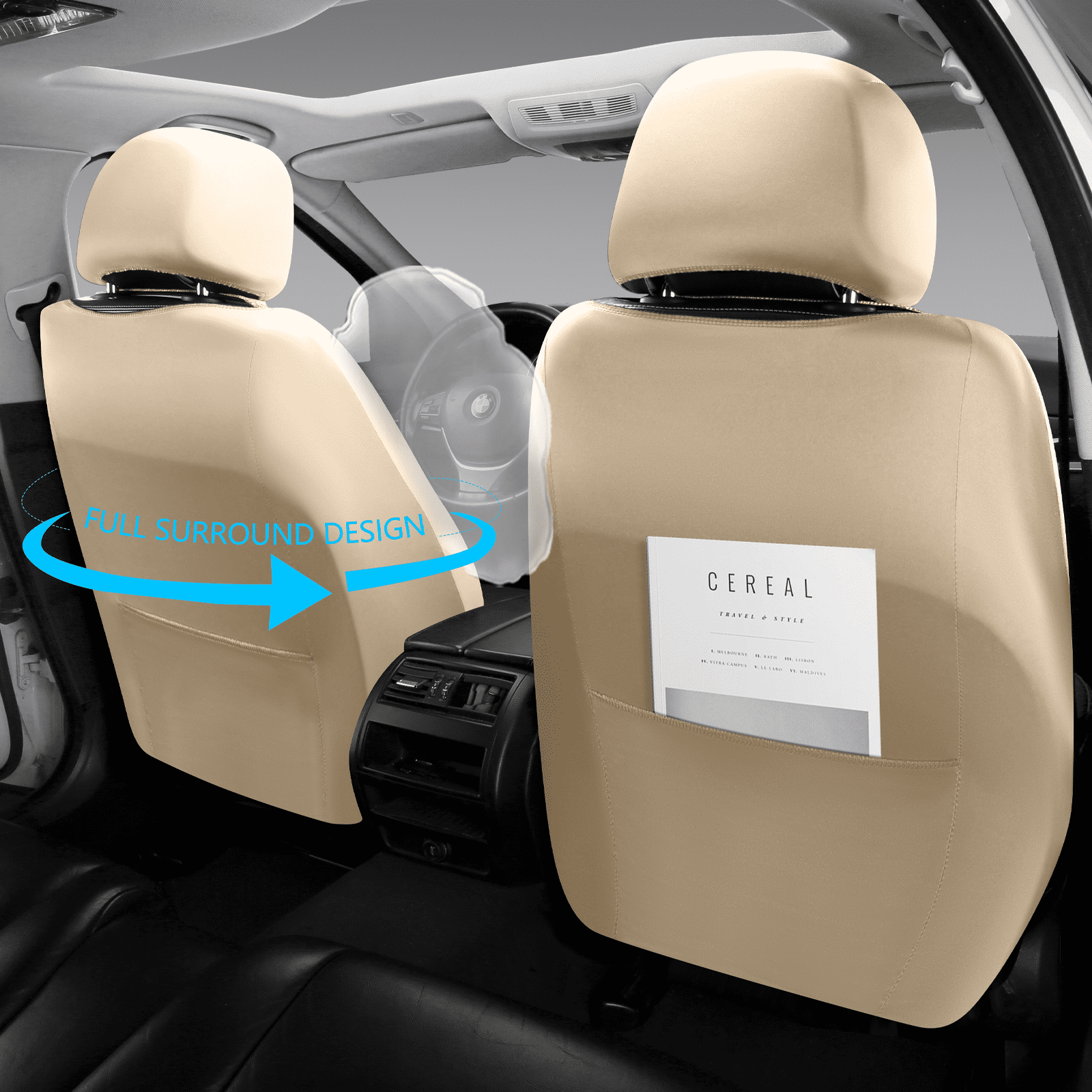 NS YOLO Premium Leather Car Seat Covers Front, Universal Fit for Cars, Trucks & SUVs, Waterproof Car Seat Cushion, Front Seat Protector, Beige