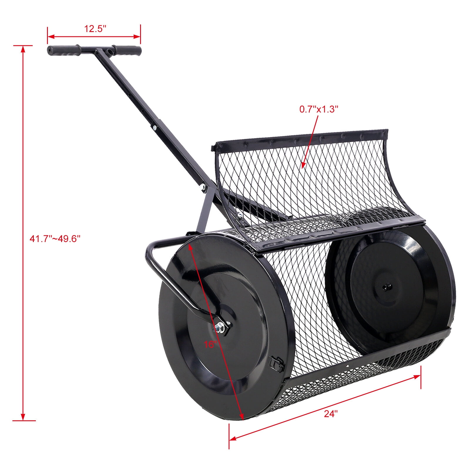 , Peat Moss Spreader 24inch,Compost Spreader Metal Mesh,T shaped Handle for planting seeding,Lawn and Garden Care Manure Spreaders Roller,heavy duty balck, Black ,Steel ,