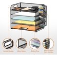 thumbnail image 6 of INTIGE 5 Tier Desk File Organizer with Handle and Pen Holders, Metal Paper Organizer for Office Supplies, Black, 1 Piece, 6 of 6