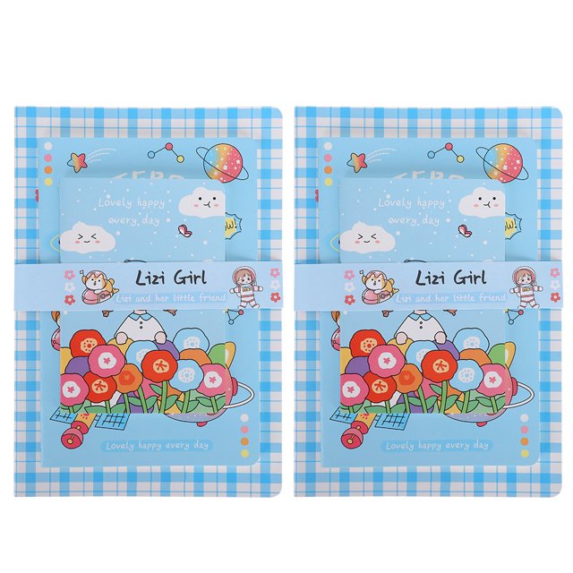2 Sets Coutures Bloc-Notes Bande Horizontale de Couverture de Bande de Dessin Animé Offblanc Page Intérieure