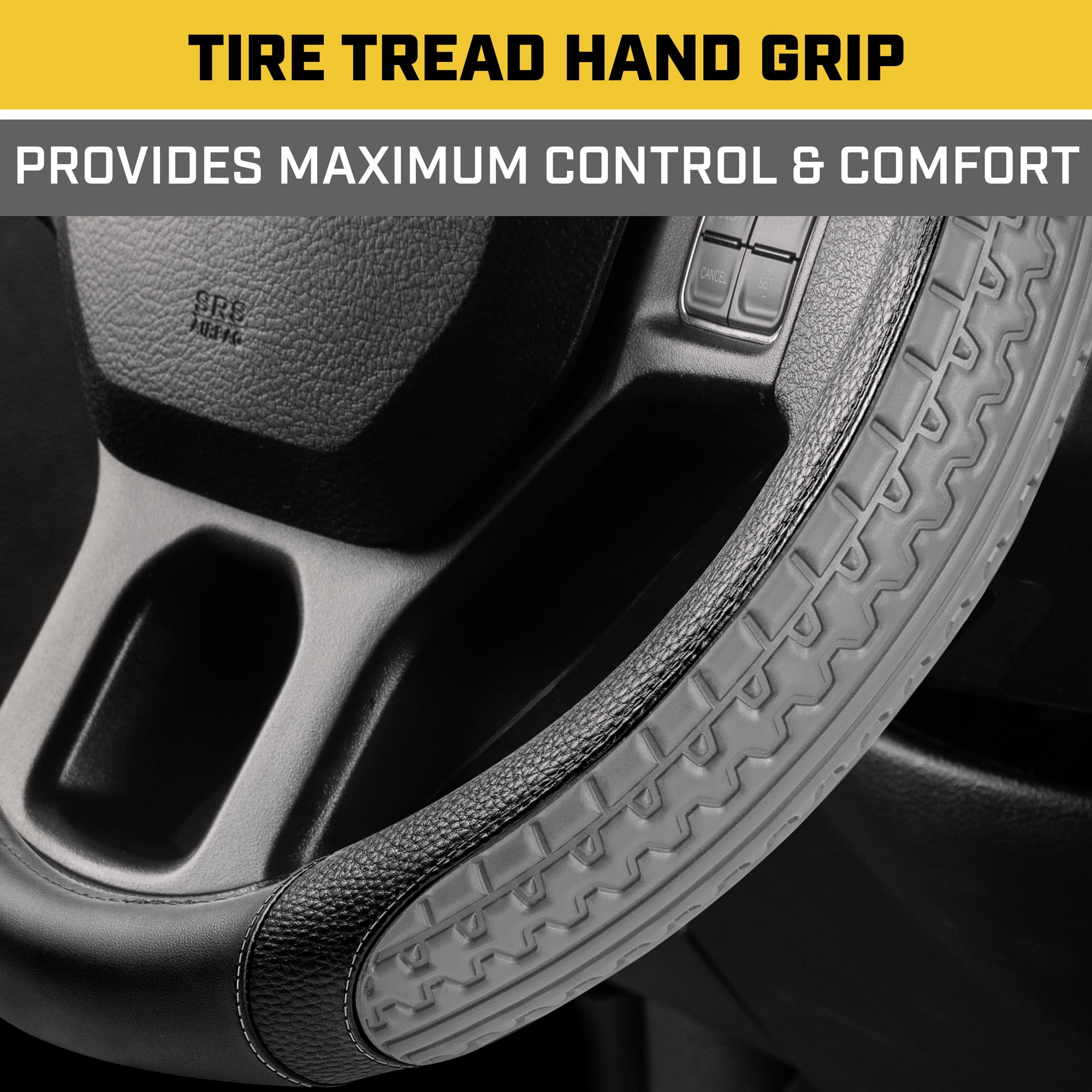 Cat DuraGrip Car Steering Wheel Cover, Large 16 inch Size, Tire Tread Inspired Traction Grip Design, Black Steering Wheel Cover for Car Auto Truck Van SUV