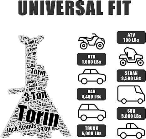 Big Red DMT43202BR Torin Steel Jack Stands: 3 Ton (6,000 lb) Capacity, Black, 1 Pair