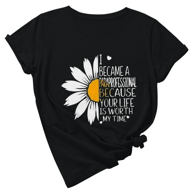 Hauts Décontractés à Col Rond pour Femmes, Pull Imprimé Mignon pour la Journée des Enseignants, Manches Courtes, T-Shirt