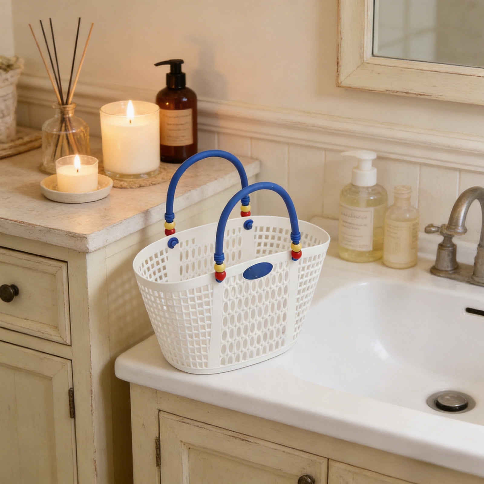 Plastic Shower Caddy Basket with Handles for Bathroom, Dorm, Travel – Ventilated Drainage Tote for Toiletries, Beach, Laundry and Toy Storage