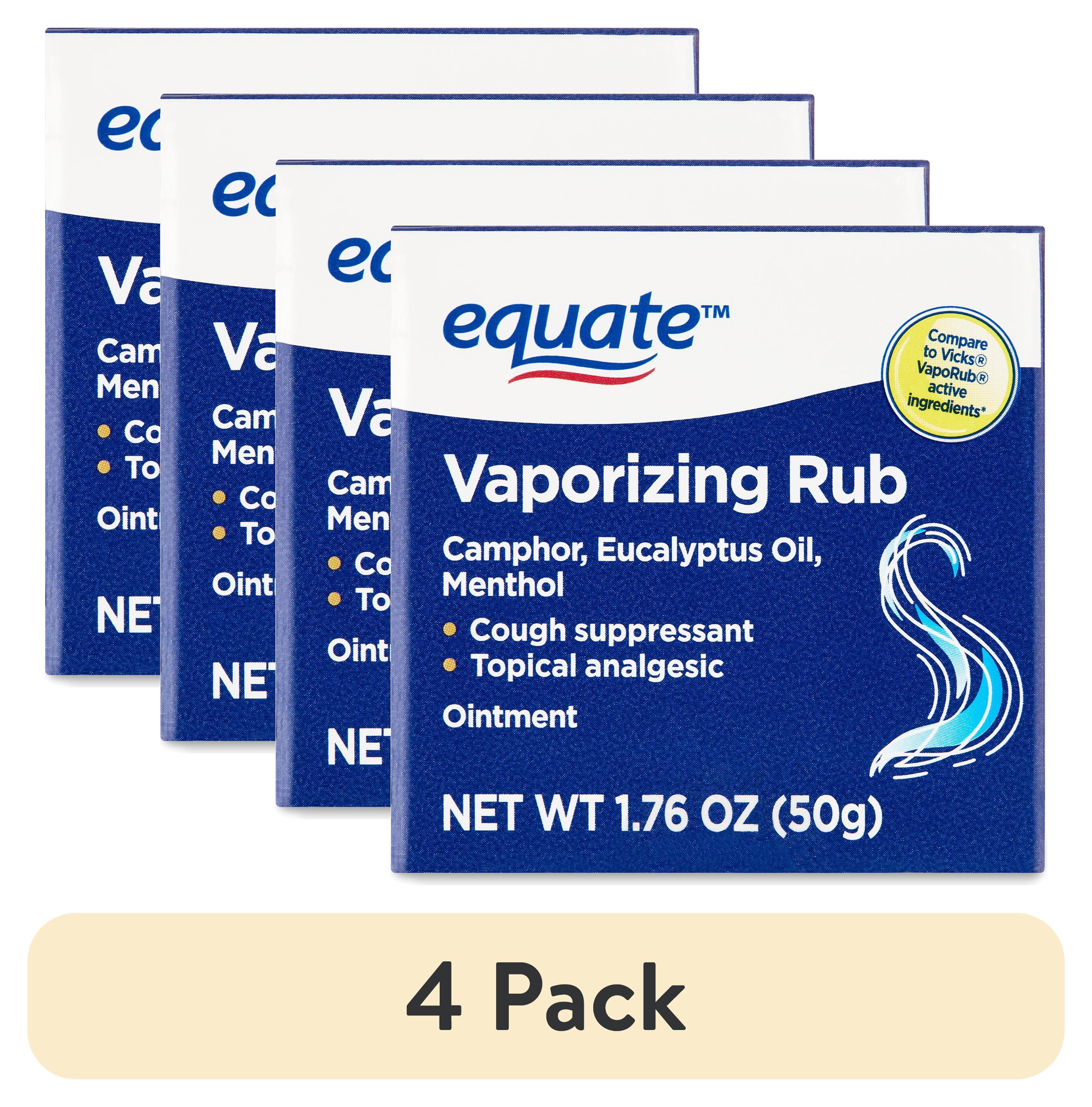 (4 pack) Equate Vaporizing Rub Topical Analgesic & Cough Suppressant Ointment, 1.76 oz, Compare to Vicks VapoRub Active Ingredients