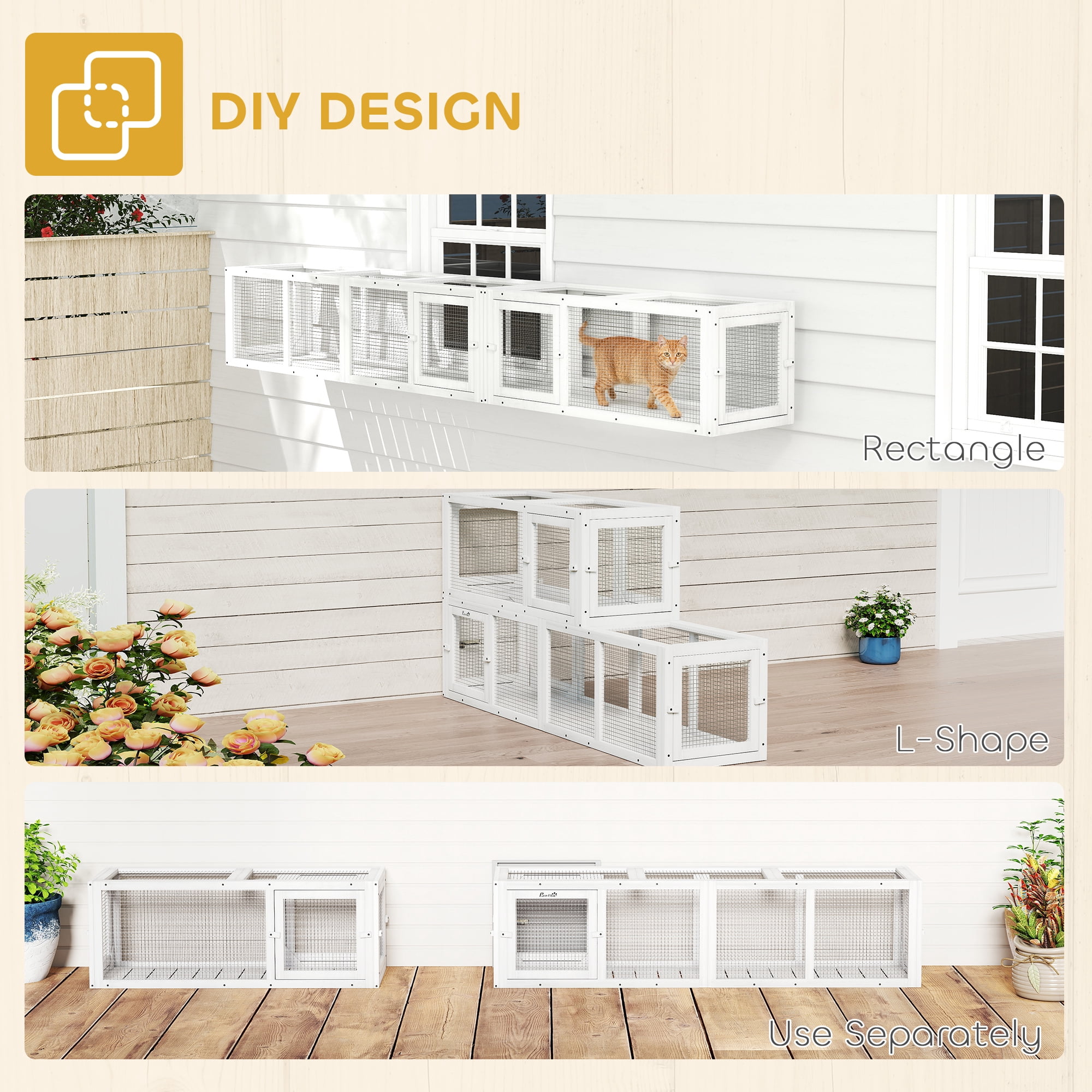 PawHut 98" Cat Tunnel Outdoor with Combinable Design, Doors, White