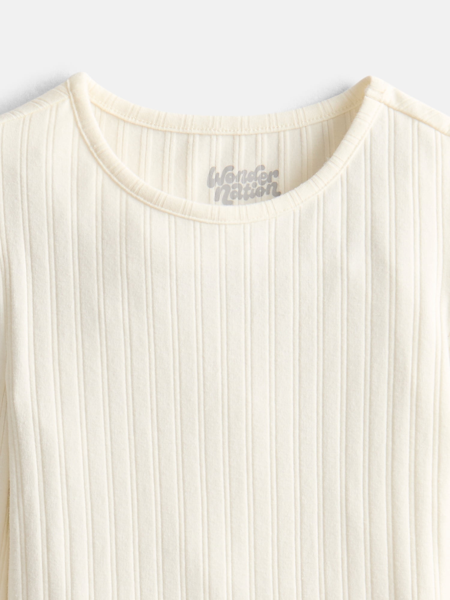 Wonder Nation Little Girls Ribbed Top with Long Bow Sleeves, Sizes 4-10