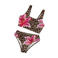thumbnail image 3 of HOWPAY Girls Swimsuit 2 Piece Leopard and Floral Print Quick Dry Tankini Sets Sleeveless Sports Swimwear Summer Sun Beach Bathing Suits Brown, 3 of 8