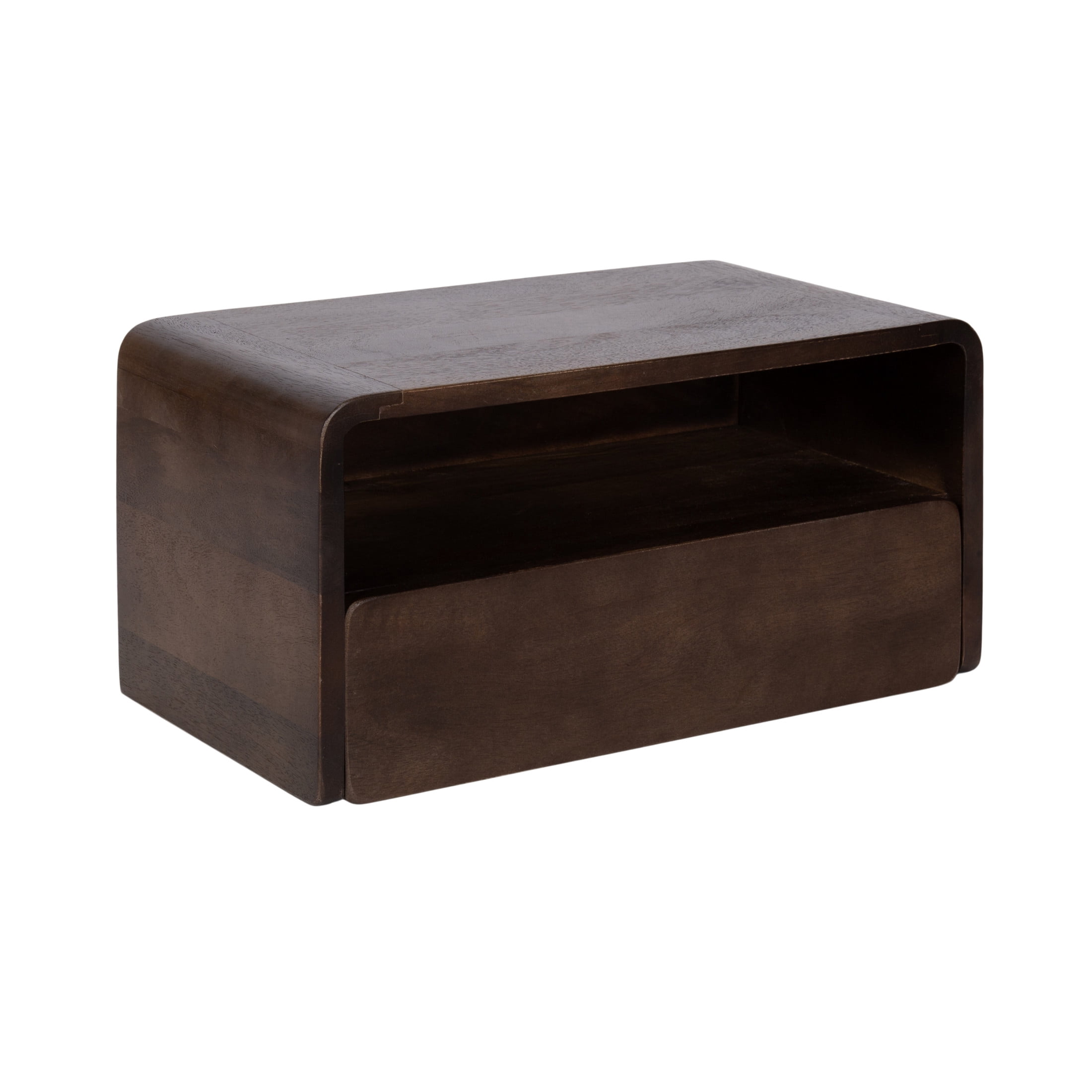 Kate and Laurel Kato Modern Mango Wood Floating Side Table with Drawer, 18 x 10 x 9, Dark Brown, Contemporary Wooden Floating Nightstand for Bedroom Bedside Table or Living Room Wall Storage