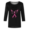 thumbnail image 3 of Jinhomg Women's Breast Cancer Awareness T Shirt Dressy Pink Ribbon Graphic Holiday Tees Casual Cozy 3/4 Sleeve Tunic Blouse Inspirational Fight Cancer Pullovers Summer Saving Black M, 3 of 4
