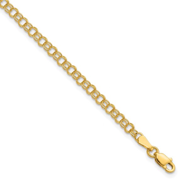 Diamond2Deal 14k Yellow Gold 3.5mm Solid Double Link Charm Bracelet for Women 5.5"