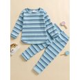 thumbnail image 4 of WIBACKER Toddler Baby Boy Girl Fall Outfit Ribbed Knit Tops Elastic Pants Set Cute 2pcs Stripe Winter Clothes, 4 of 7