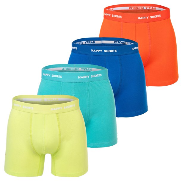 Happy Shorts bóxer para hombre, pack de 4 – jersey retro, color liso, cintura con logo Azul/Naranja/Verde XL (X-Large)