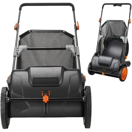 Push Lawn Sweeper, 21-inch Leaf & Grass Collector, Strong Rubber Wheels & Heavy Duty Thickened Steel Durable to Use with Large Capacity 3.5 cu. ft. Mesh Collection Hopper Bag, 2 Spinning Brushes