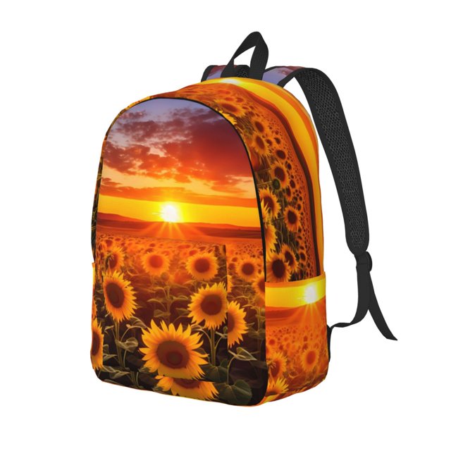 Disketp Sunset Golden Sunflower Field Mochila de Lona Estampada, Mochila Escolar de Viaje Ligera para Estudiantes y Portátil-Small