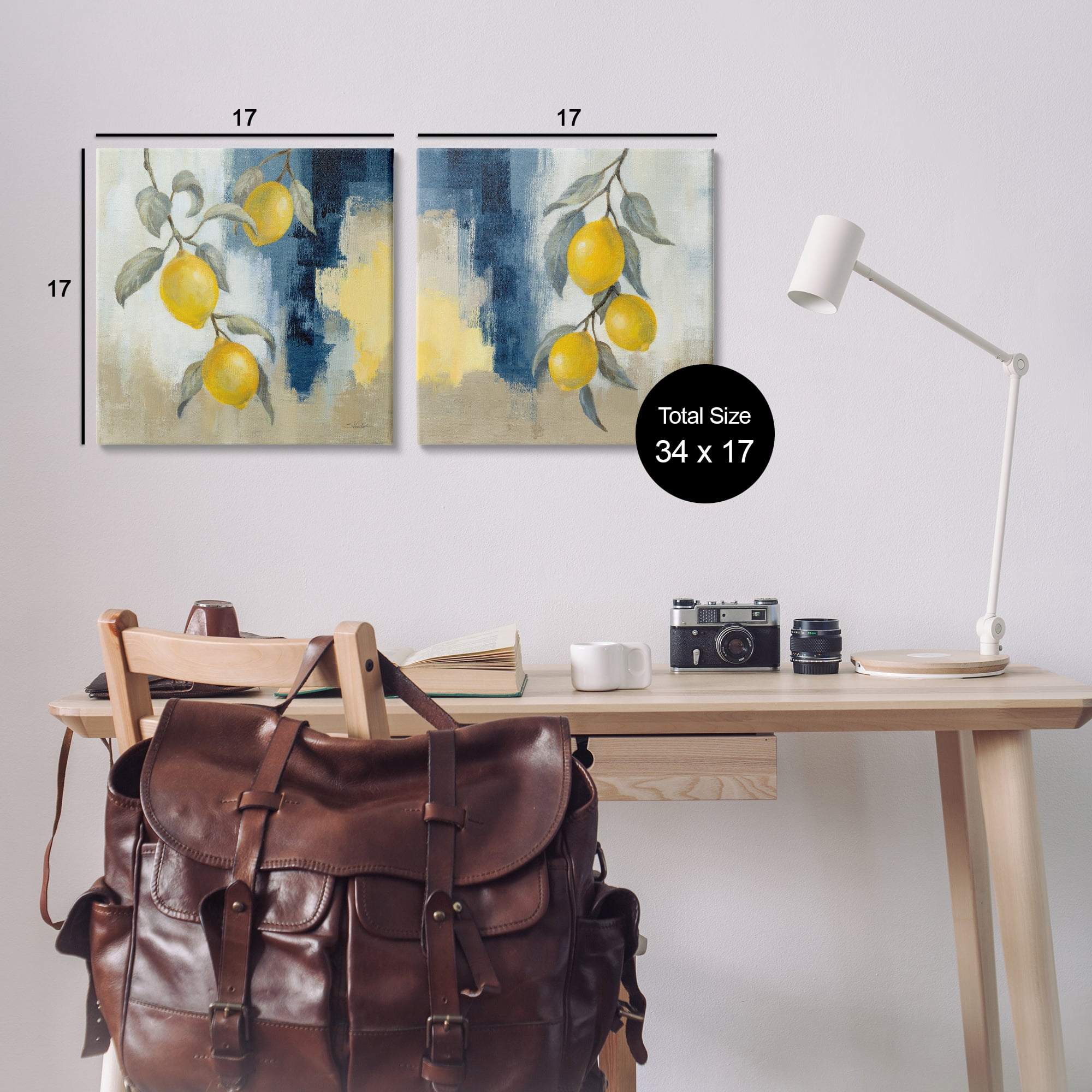 Stupell Industries Abstract Hanging Lemon Fruits Food & Beverage Painting Wrapped Canvas Art Print Wall Art, 17 x 17, Set of 2