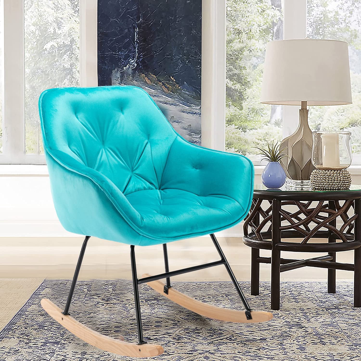 Pretty Rocking Chairs Modern Upholstered Velvet Rocking Chair, Accent Lounge Rocking Chair ...