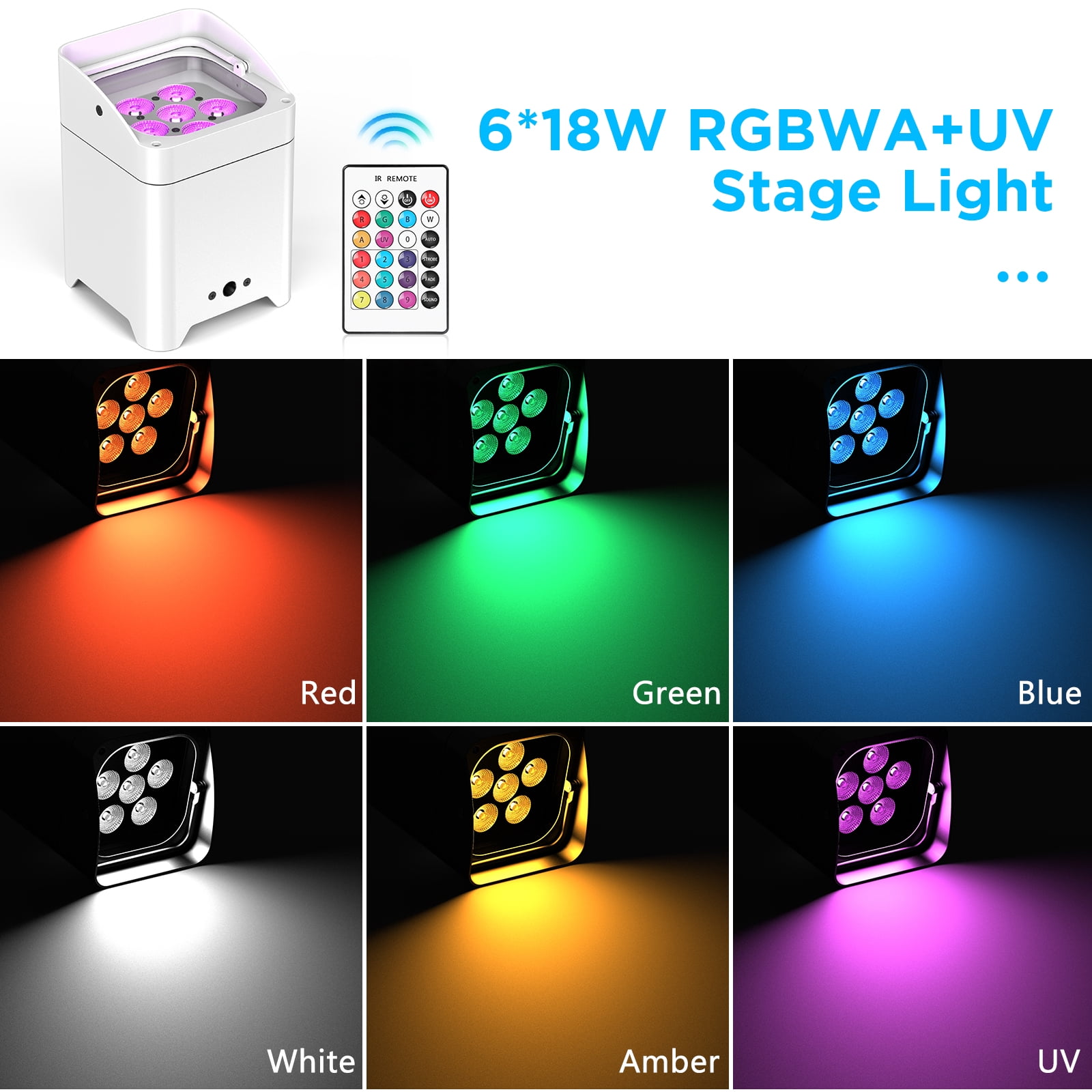 4Pack 108W Battery LED Par Spotlight Rechargeable RGBWA+UV WiFi/DMX/APP Stage Light w/ 1 Bag, White