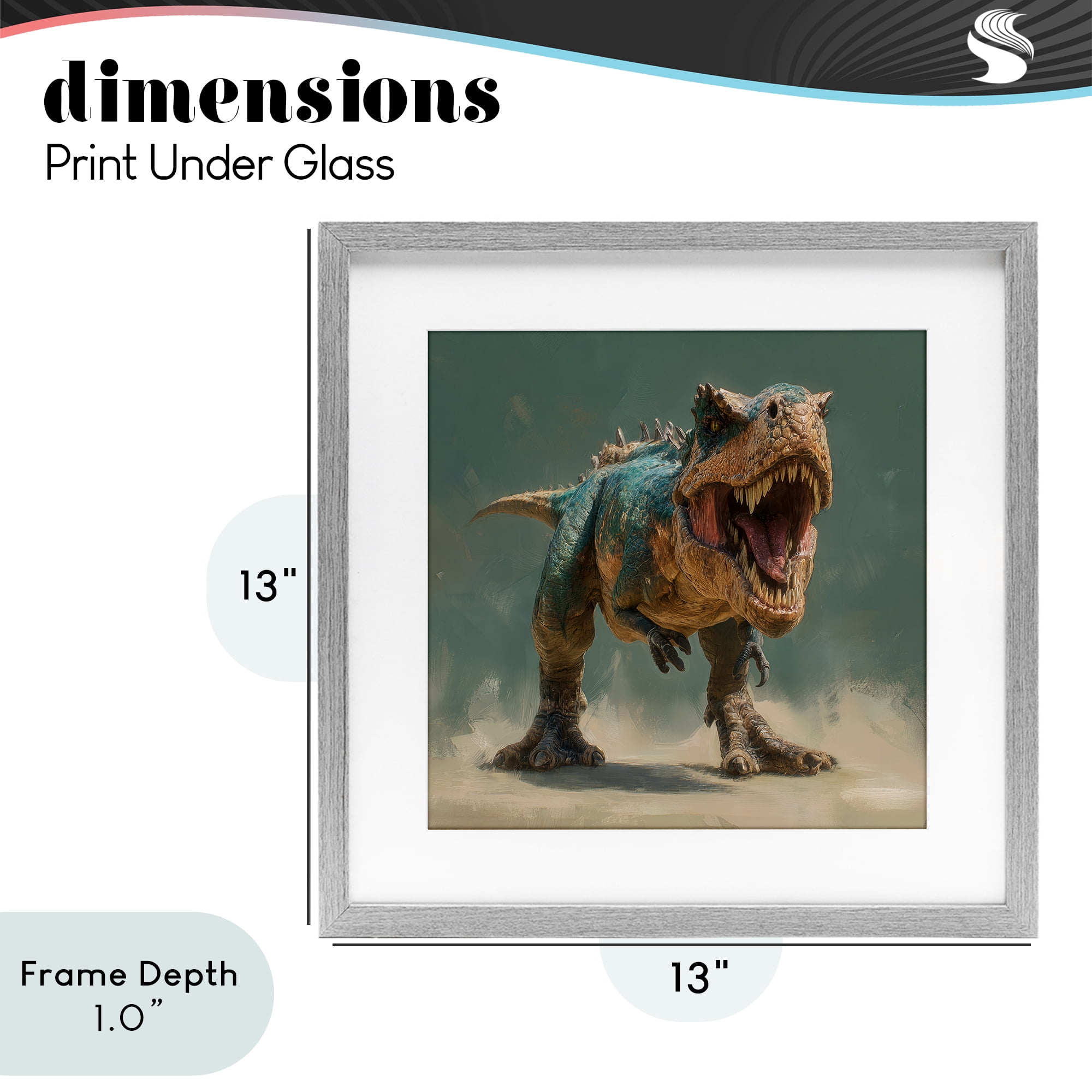 Stupell Industries Roaring T-Rex in Green Gray Framed Print Under Glass, design by Wumples