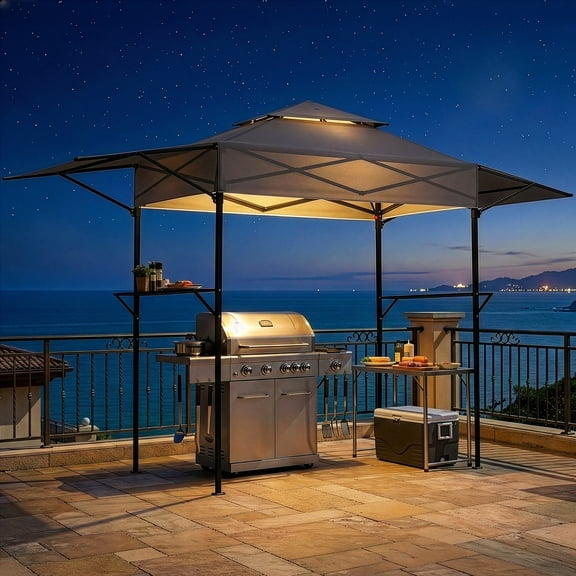 Ktaxon Grill Gazebo Outdoor BBQ Canopy Shelter 3.5 x 12.5 Canopy for Patio Backyard Grilling,Gray