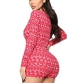 thumbnail image 3 of Women Funny Print Long Sleeve Button Down Deep V Neck Romper Shorts Playsuit One-piece Holiday Pjs, 3 of 4