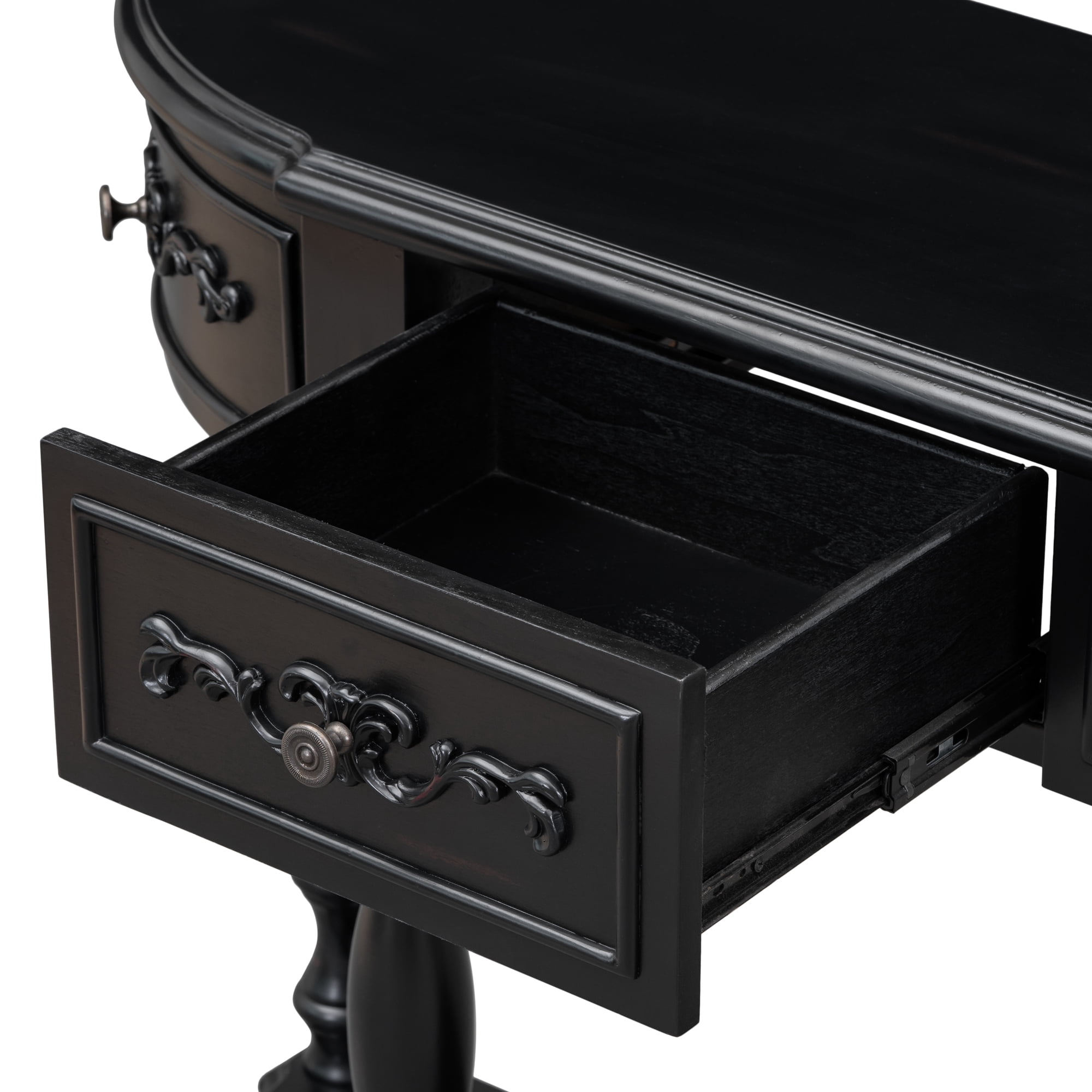 EUROCO 52" Longer Curved Console Table, Half Moon Sofa Table Entry Table with 4 Drawers,1 Open Shelf and Solid Wooden Frame for Living Room,Entryway,Hallway,Black