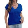 thumbnail image 2 of Womens V Neck Sweater Vest Ribbed Knit Casual Cap Sleeve Loose Fit Pullover Tops Fall Clothes Royal Blue M, 2 of 8