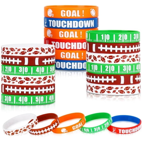 10-Pack Football Silicone Wristbands | Touchdown Goal Scoreboard Sports Bracelets | Football Party Favors, Team Gifts for Kids