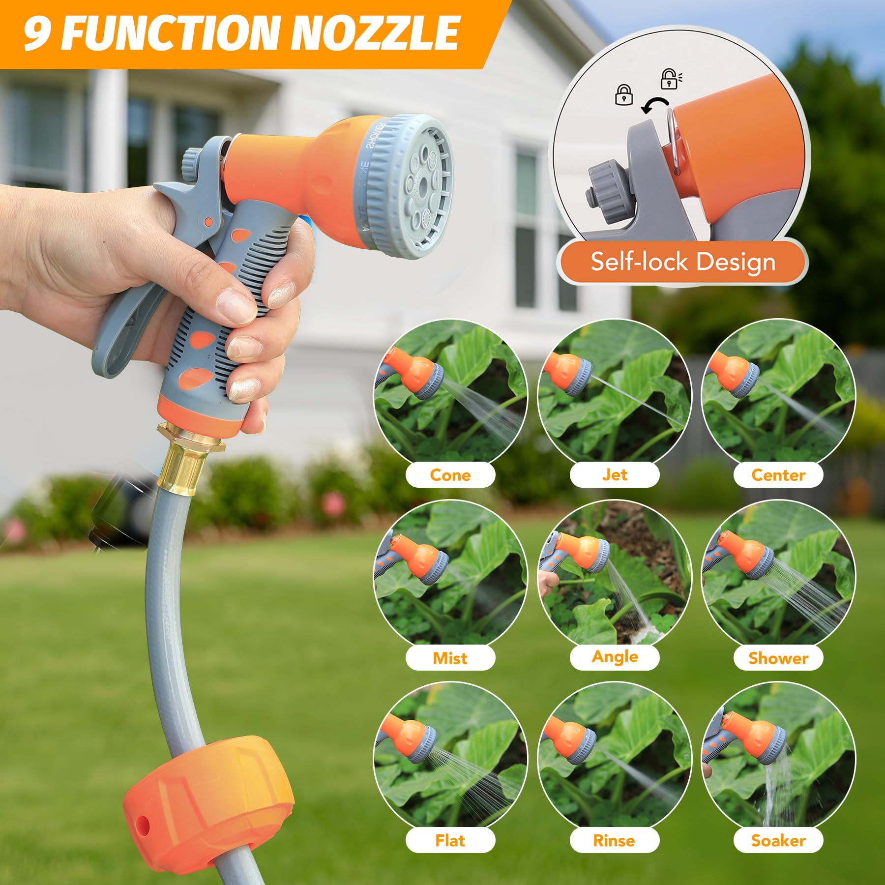 Kojooin Wall Mounted Retractable Hose Reel – Automatic Rewind, Adjustable Length Lock, 180° Swivel Bracket, Slow Return System