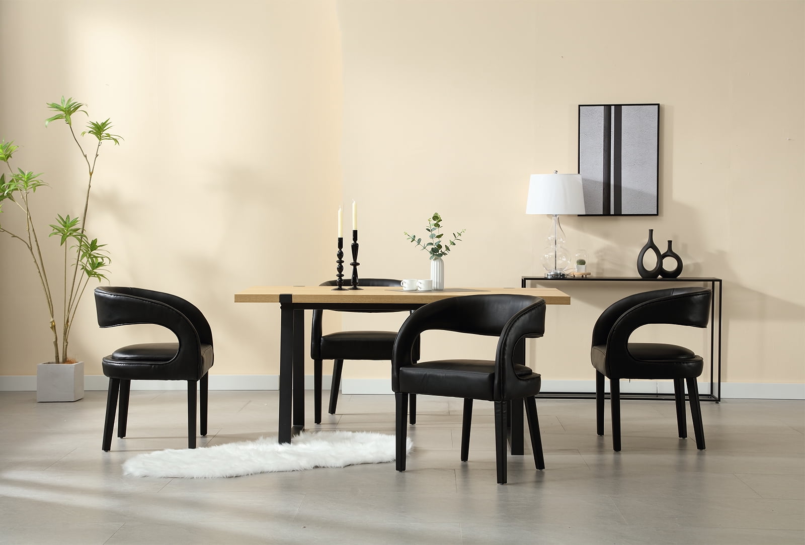 Guyou Modern Dining Chairs Set of 2, PU Upholstered Barrel Kitchen Chairs with Open Back, Lovely Dresser Chair, Comfy Dining Side Chairs for Dining Room Bedroom Living Room, Black