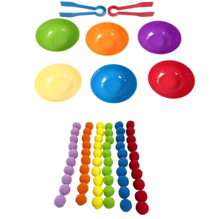 Clearance! Toddler Learning Toys Color Sorting - with Tongs and Pom Poms, Fine Motor Preschool Activity, Montessori Educational Game for Hand-Eye Coordination, Baby Learning Toys