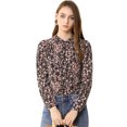 thumbnail image 3 of Blusa de gasa floral Unique Bargains Negro rosa Talla M, 3 of 6
