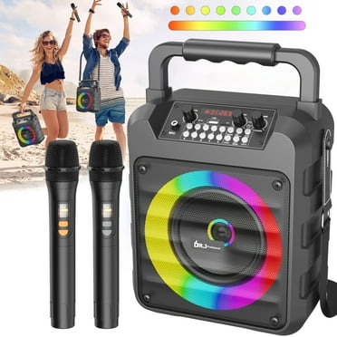 Karaoke Machine with 2 Wireless Microphones, Portable 30W Home Speaker System for Adults with Disco Lights and Strap