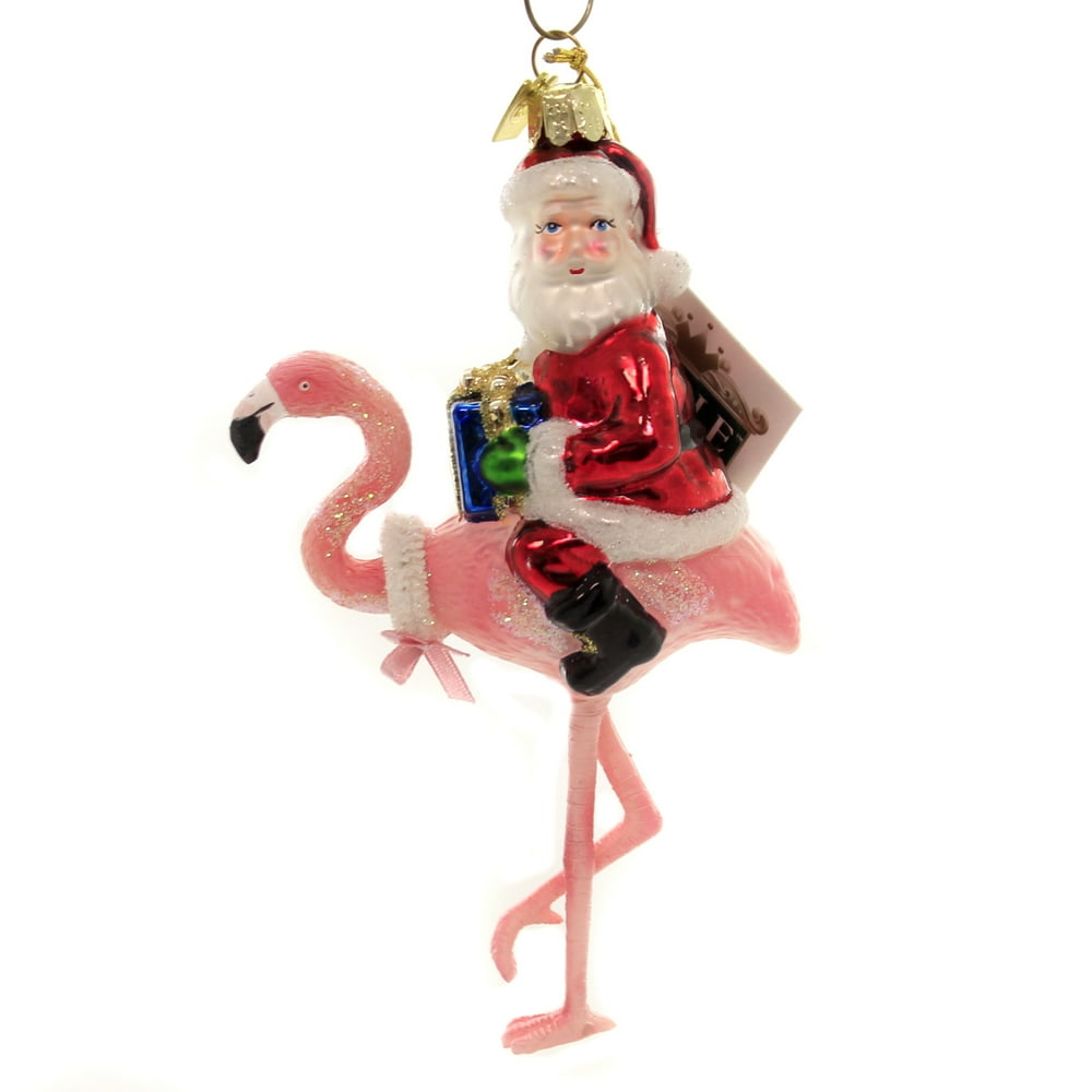 Noble Gems - Noble Gems SANTA RIDING FLAMINGO Glass Ornament Tropical ...