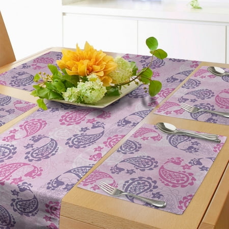 

Mauve Table Runner & Placemats Traditional Turkish Style Paisley with Effects Vintage Print Set for Dining Table Decor Placemat 4 pcs + Runner 12 x90 Fuchsia Lilac by Ambesonne