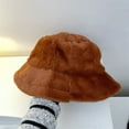thumbnail image 2 of D-GROEE Women Fisherman Hat Women's Winter Fisherman Hat Wide Brim Solid Color Thick Plush Flat Top Windproof Warm Decorative Foldable Lady Bucket Thermal Hat, 2 of 5