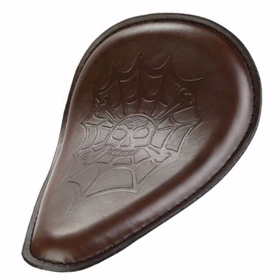 Brown Leather Skull Slim Solo Seat For Harley Honda Kawasaki Suzuki Retro Bobber