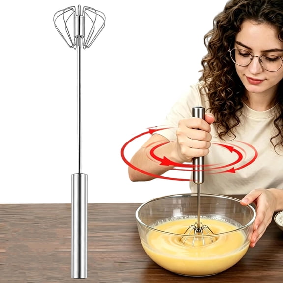 Easy Whisk Stainless Steel Hand Push Egg Beaters, Semi Automatic Rotary Mixer Effortless Mixing Tool for Eggs Cream Batter Sauce