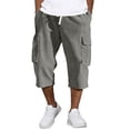 thumbnail image 3 of Dwelliawo Corduroy Men's Cargo Shorts Casual Capri Shorts Long Multi-Pockets 3/4 Pants Summer Hiking Elastic Waist Below Knee Pants Gray XL, 3 of 10