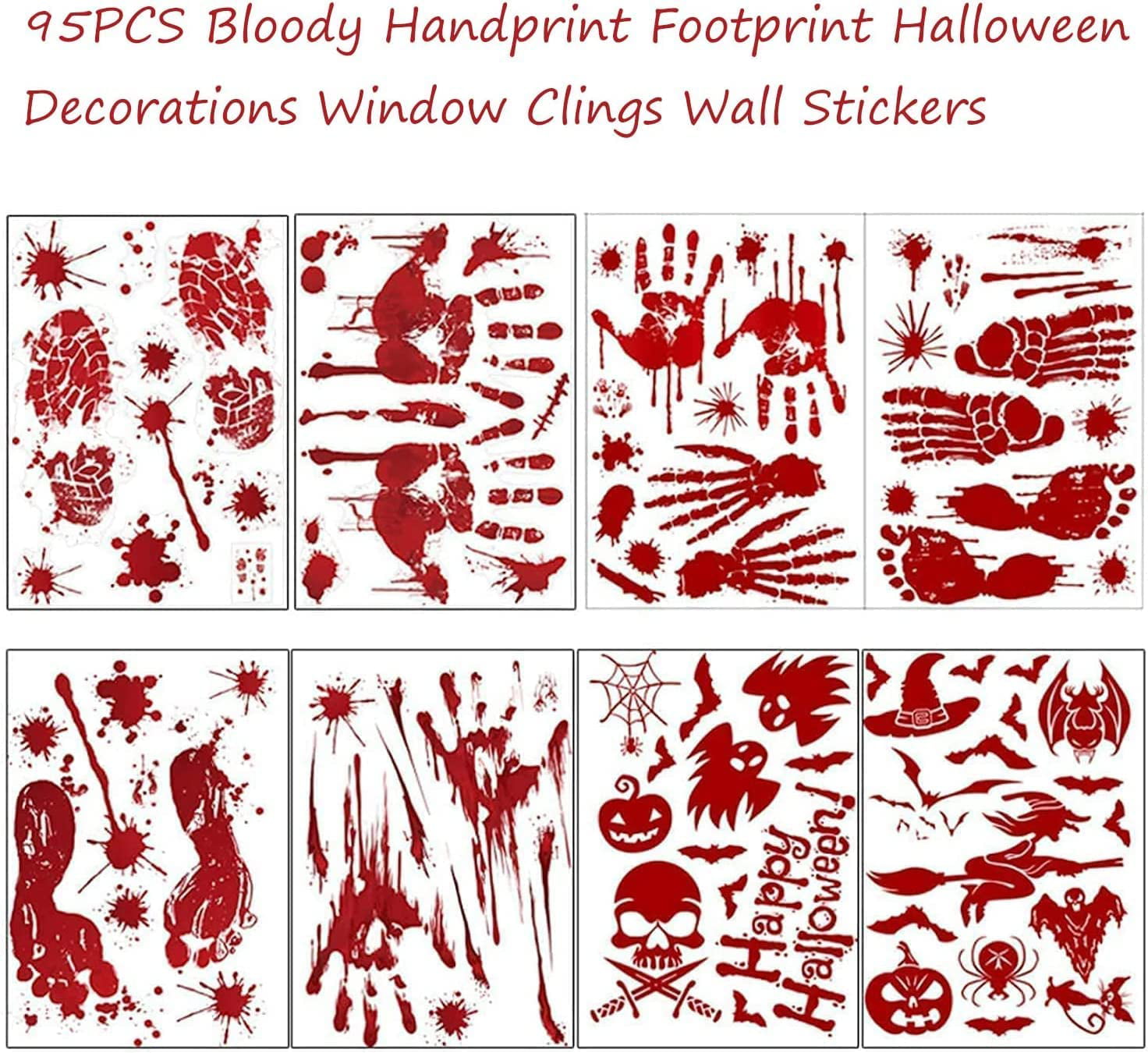 LAWOHO Halloween Party Stickers Window Clings Wall Decals Vampire Zombie Party Decorations Supplies Bloody Handprint Footprints Living Floor Bathroom Decor 