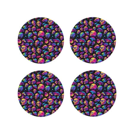 

Drink Coasters Set of 4 Skull rainbow star mushroom Leather Coasters for Coffee Table Protector Heat Resistant Cute Coasters for Home Decor Housewarming Gifts Bar Kitchen 4 Inch Round Shape