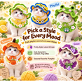 thumbnail image 5 of Cute Handmade Crochet Cat Hat & Collar Set, 6 Styles Fruit Animal Knit Outfit with Adjustable Ties, Pet Costumes, Cat Accessories for Kitten Photo Shoot & Party Dress-up-B, 5 of 7