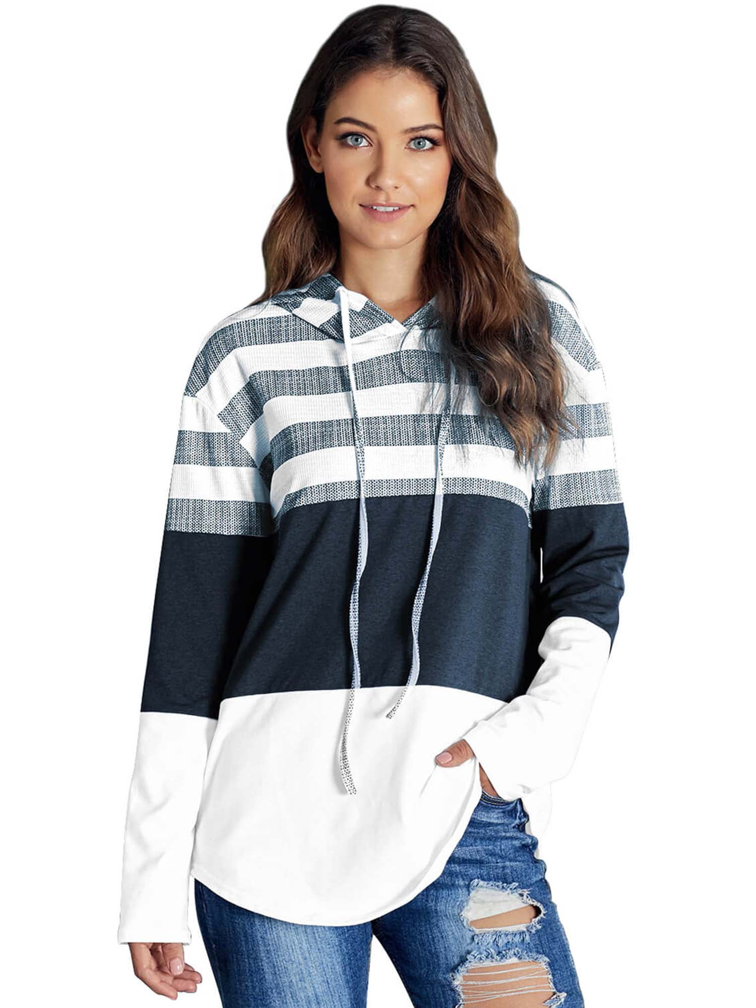 Swarovo Women S White Long Sleeve Hoodie Pullover Tops Casual Loose Oversized Hooded