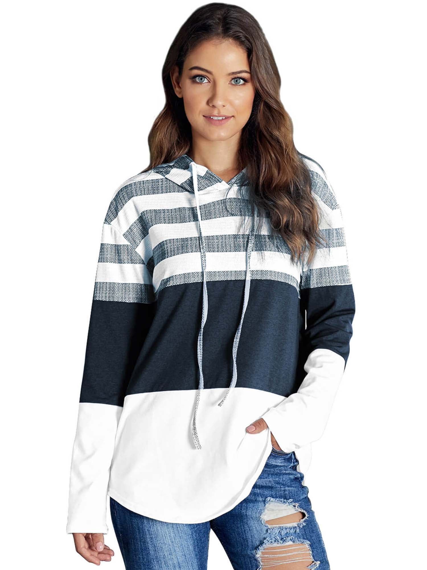 Swarovo - Women's White Long Sleeve Hoodie Pullover Tops Casual Loose Oversized Hooded 