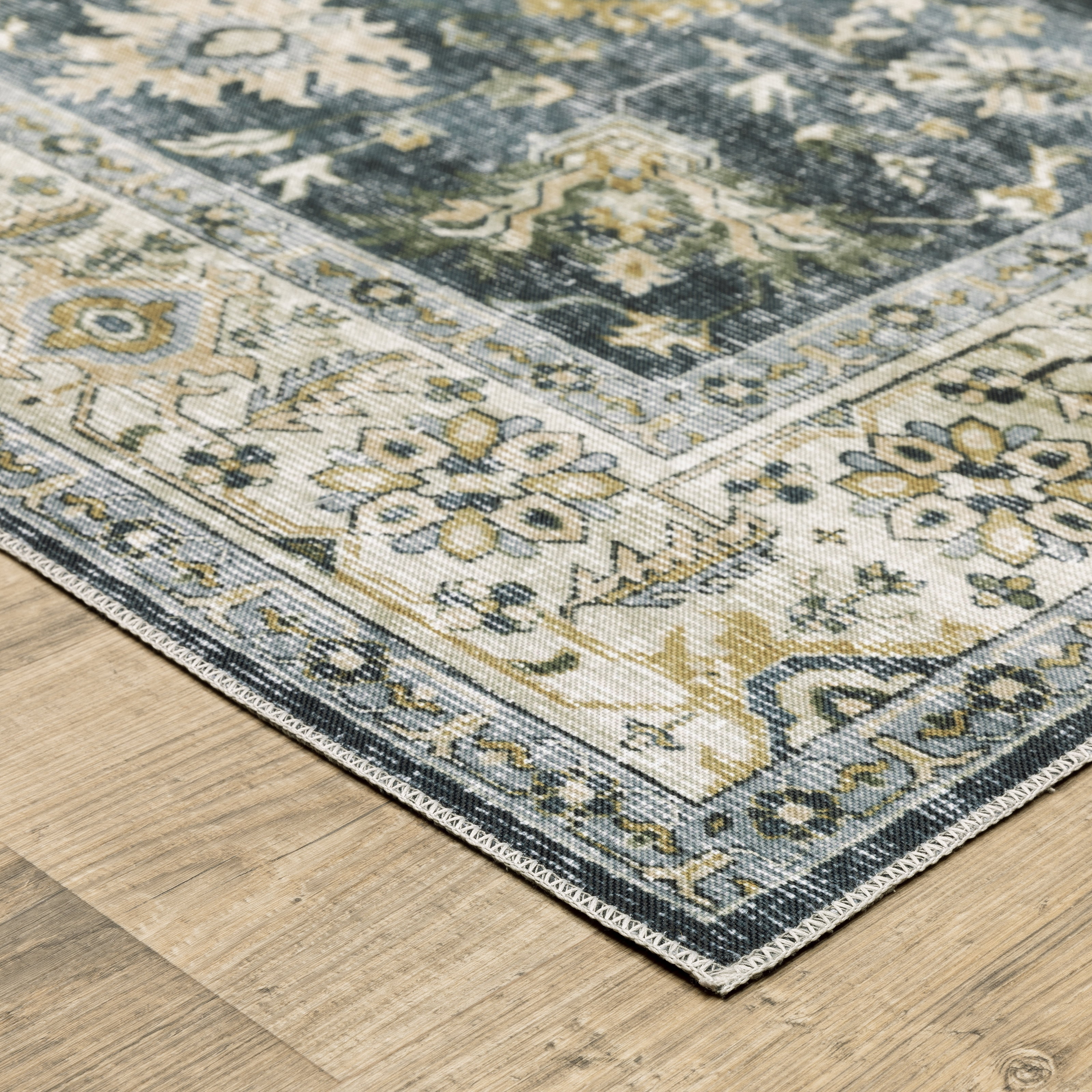 Avalon Home Celeste Washable Vintage Oriental Charcoal/ Gold Indoor Area Rug