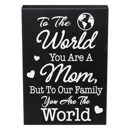 Mom Gifts Sentimental Christmas Day Box Sign | To Our Family You Are The World Quote Saying | Presents for Mom, Rustic Wood Wall Shelf Decor