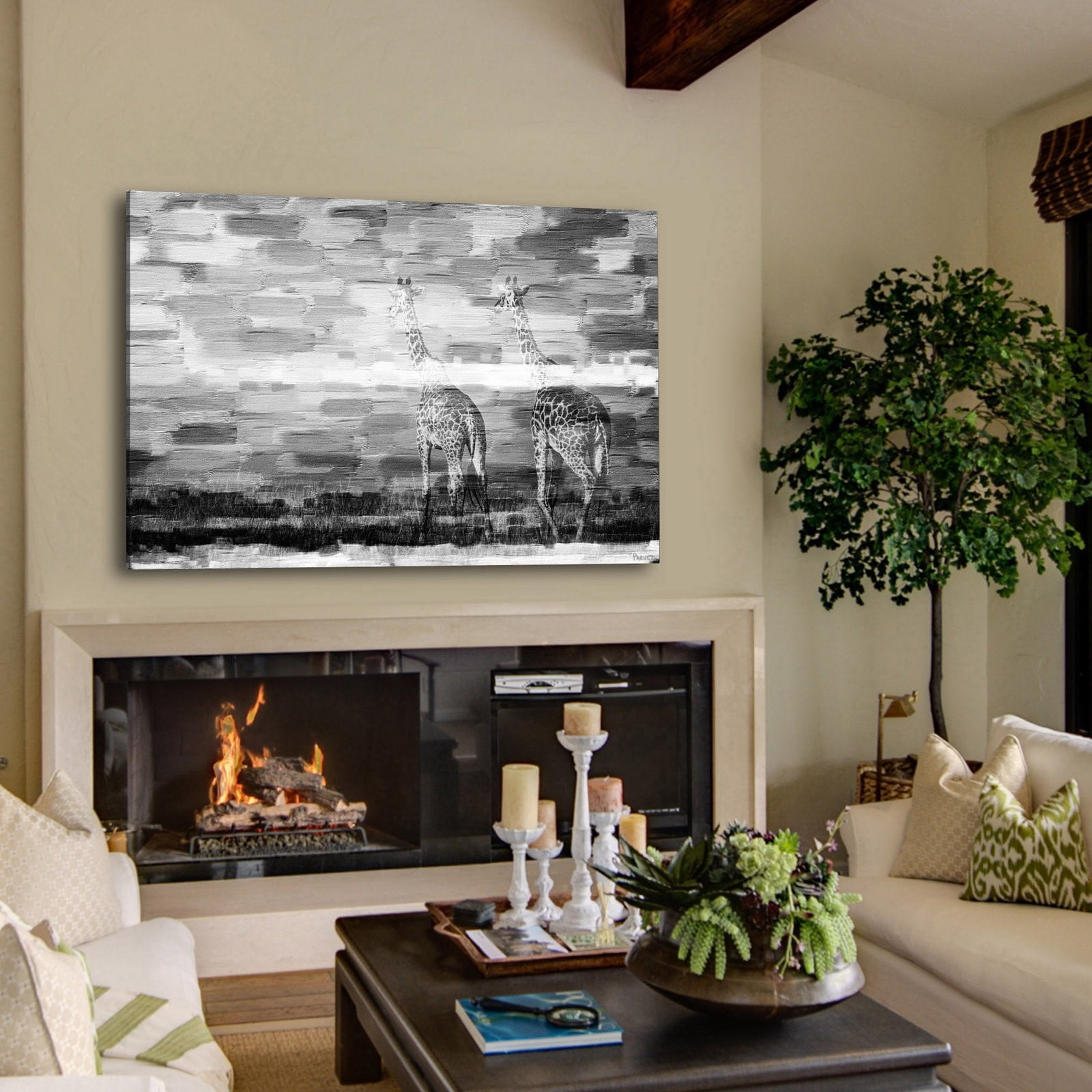 Parvez Taj "Giraffes" Print on Canvas
